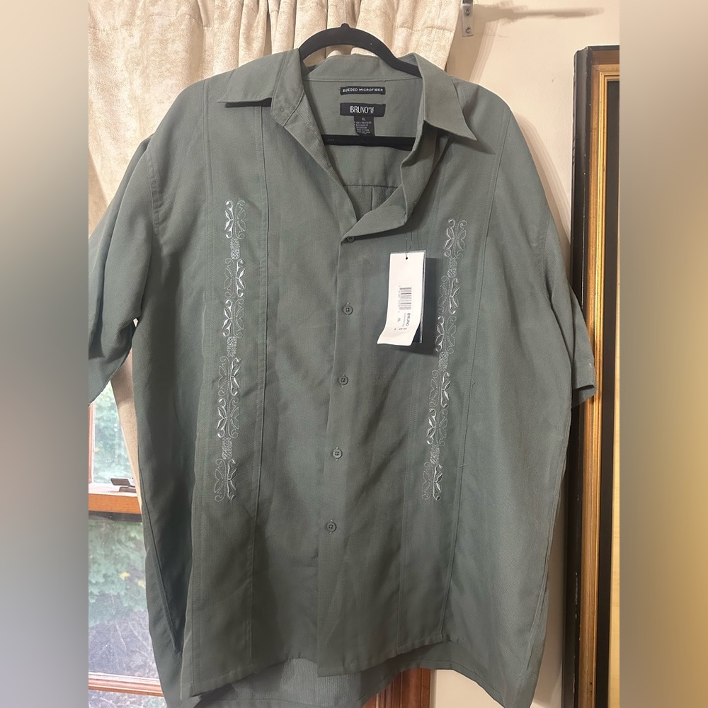 Olive Embroidered Men's Casual Shirt
